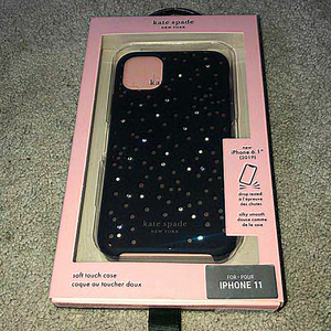 Kate spade for IPhone 11 Case Cover Black‎ Gold Faux diamonds NEW